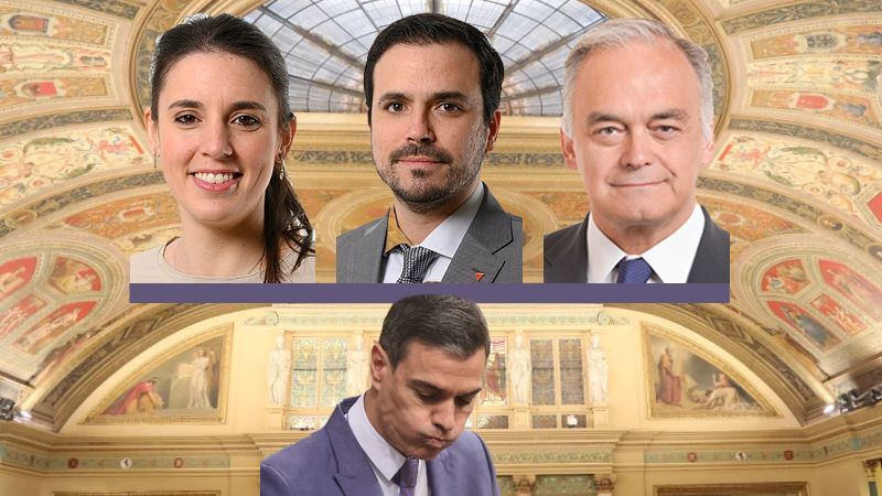 Irene Monteros,Alberto Garzón, Esteban González Pons og Pedro Sánchez