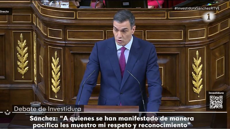 Pedro Sánchez på talerstolen klokken 12:05